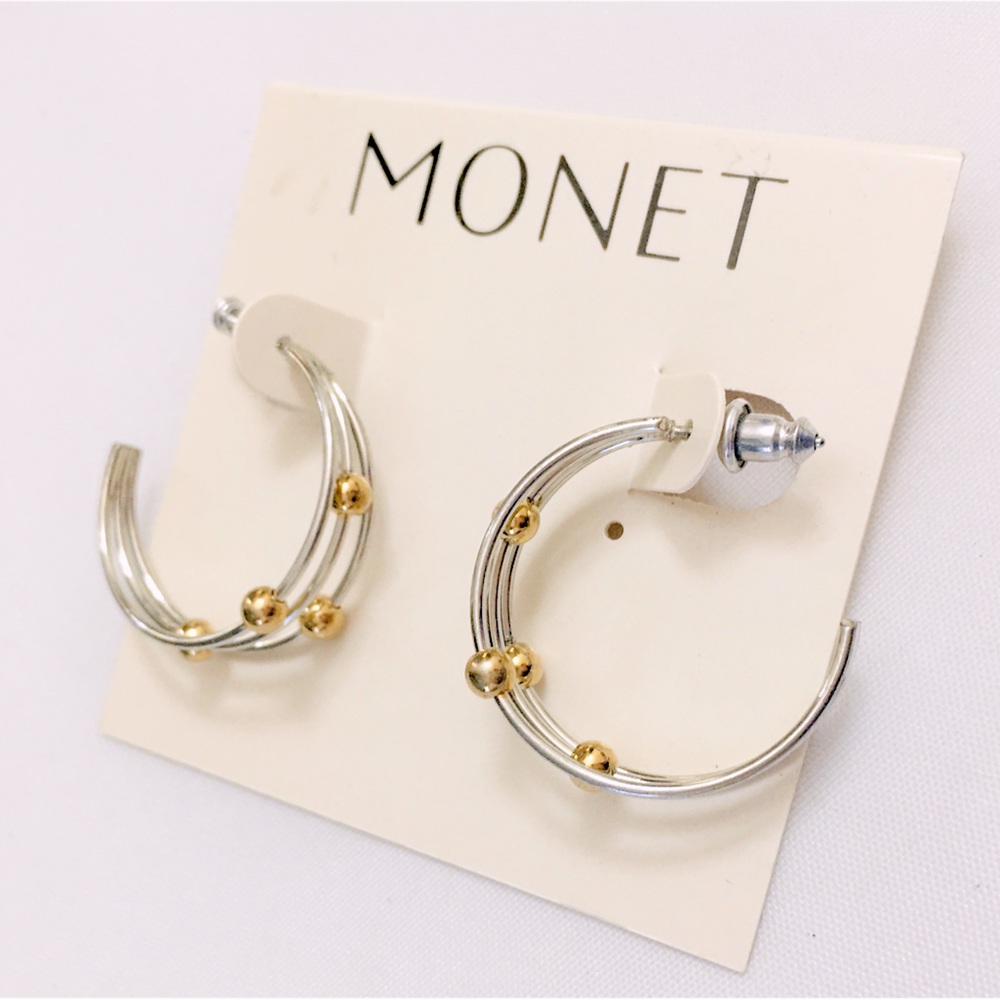 Monet Silver Gold Hoop Earrings
